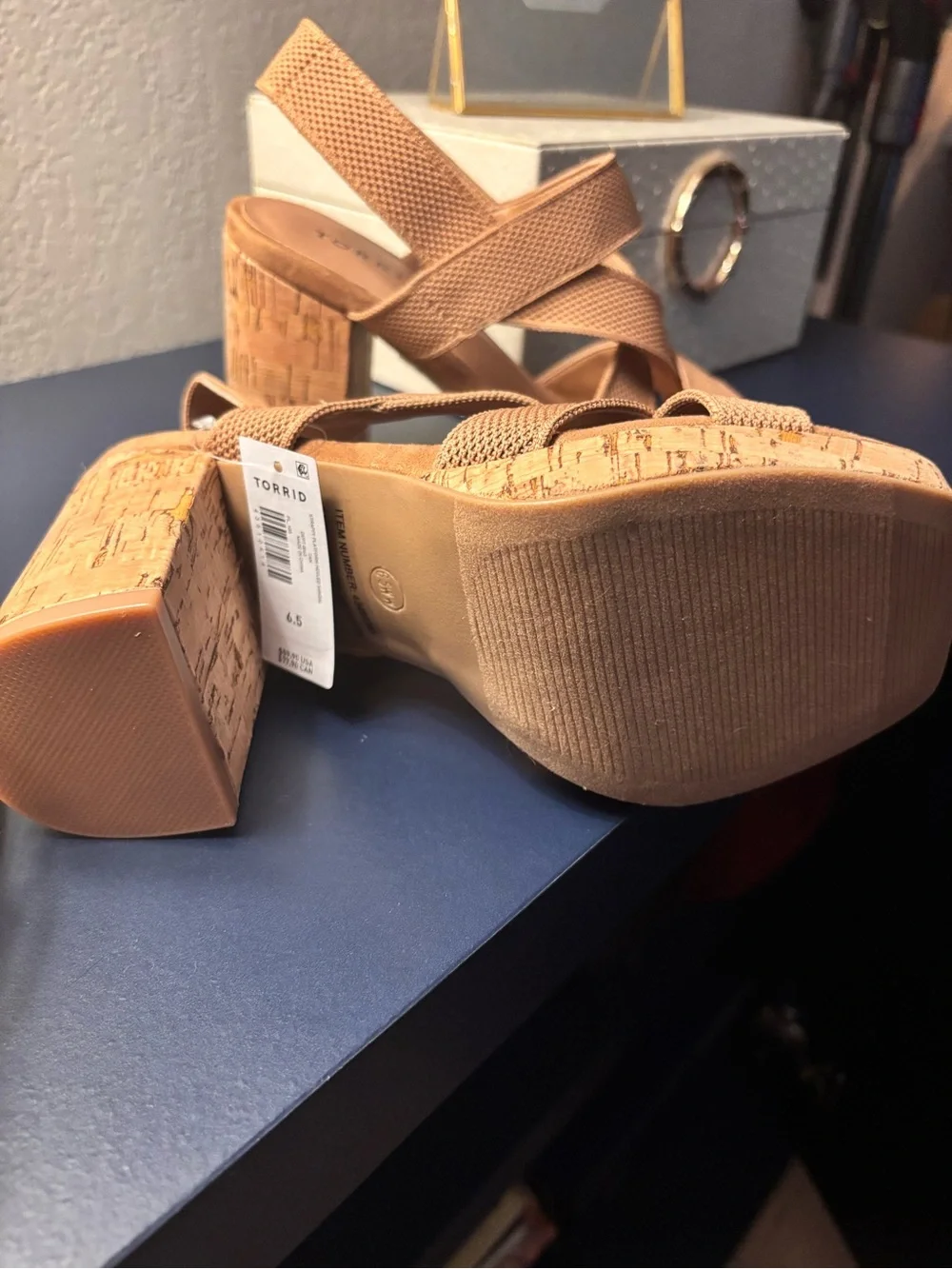 torrid Tan Elastic Crossover Cork-Platform Heels